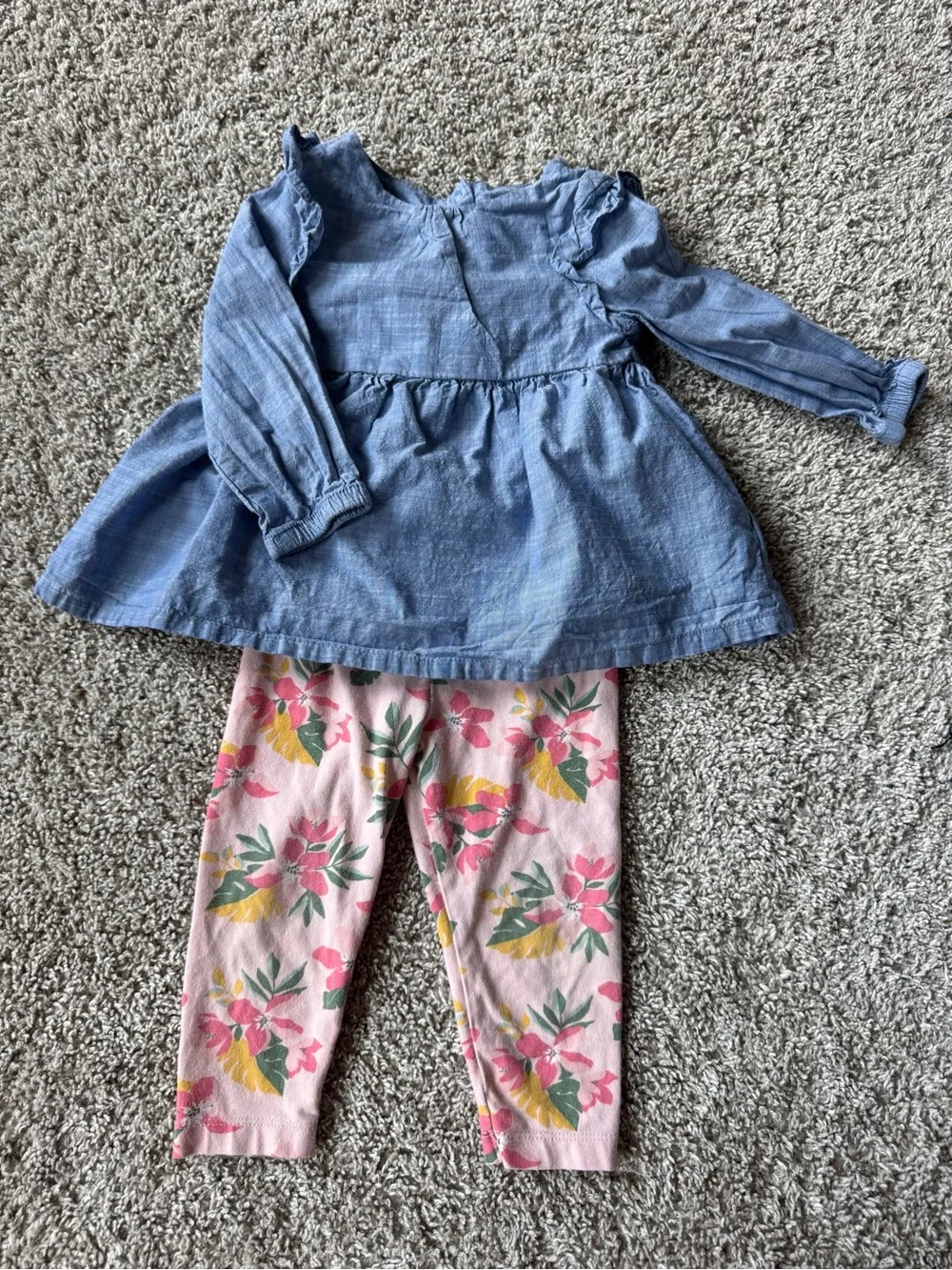 Baby Girl 18 Month Clothing bundle Pink Floral & Chambray Toddler Outfit Set